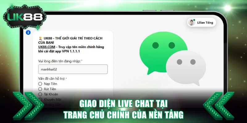 Liên Hệ UK88 2 Giao diện Live chat tại trang chủ chính của nền tảng