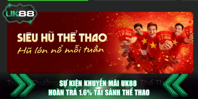 Sự kiện khuyến mãi UK88 hoàn trả 1.6% tại sảnh Thể Thao